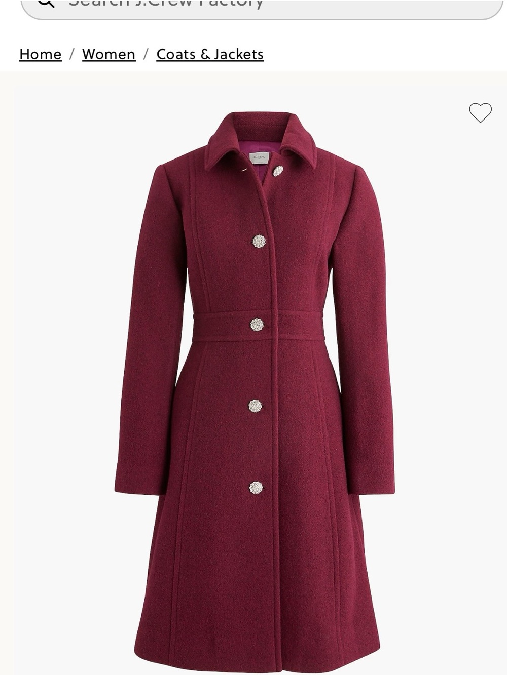 J. Crew Women's Wine Burgundy Wool Blend Fit-and-Flare Coat
